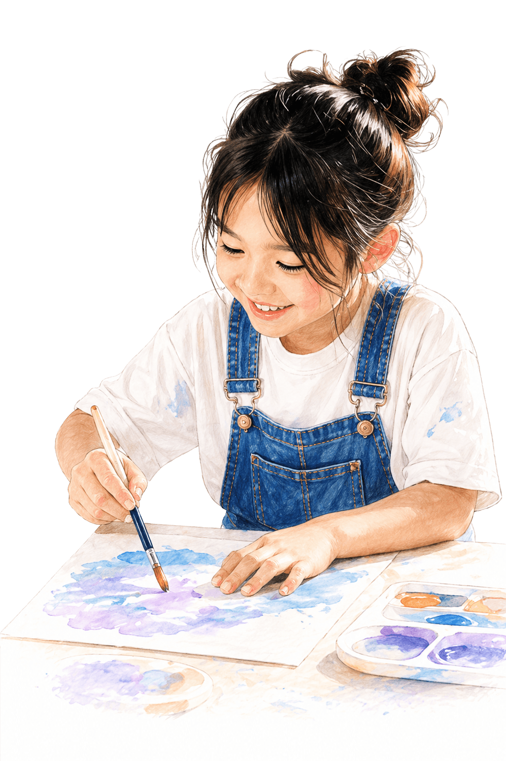 Young girl painting at an easel